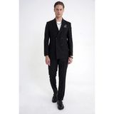 Efor Slim Fit Çift Yırtmaç %95 Pamuk Sık Çizgili Siyah Kruvaze Takım Elbise Tk 944 - 6 Drop - 48