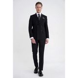Efor Slim Fit Çift Yırtmaç %95 Pamuk Siyah Çizgili Kruvaze Takım Elbise Tk 945 - 6 Drop - 60