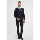 Efor Slim Fit Çift Yırtmaç Çizgili Kruvaze Klasik Koyu Lacivert Takım Elbise Tk 925 - 48 - 6 Drop