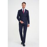 Efor Slim Fit Çift Yırtmaç Çizgili Kruvaze Klasik Lacivert Takım Elbise Tk 925 - 58 - 6 Drop