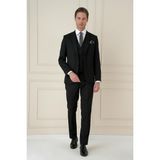 Efor Slim Fit Çift Yırtmaç Düz Siyah Klasik Takım Elbise TK 913 - 48 - 6 Drop