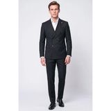 Efor Slim Fit Çift Yırtmaç Esnek Silik Çizgili Siyah Kruvaze Takım Elbise Tk 946 - 6 Drop - 48