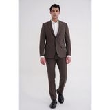 Efor Slim Fit Çift Yırtmaç Gofre Kumaş Esnek Kahverengi Spor Takım Elbise Tk 940 - 6 Drop - 54