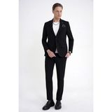 Efor Slim Fit Çift Yırtmaç Gofre Kumaş Esnek Siyah Spor Takım Elbise Tk 940 - 6 Drop - 44