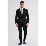 Efor Slim Fit Çift Yırtmaç Gofre Kumaş Esnek Siyah Spor Takım Elbise Tk 940 - 6 Drop - 46