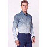 Efor Slim Fit Düğme Yaka Desenli Mavi Gömlek G 1611 - 2XL