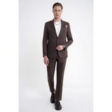 Efor Slim Fit Mono Yaka %97 Tencel Kumaş Çift Yırtmaç Esnek Kahverengi Takım Elbise Tk 941 - 6 Drop - 46