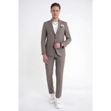 Efor Slim Fit Mono Yaka Esnek Yünlü Bej Çizgili Takım Elbise Tk 942 - 6 Drop - 48