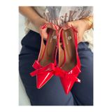 eformoda by emre yılmaz Kadın Sivri Burun Fiyonklu Rahat Klasik Topuklu Ayakkabı Topuk 7 cm GM01