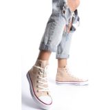 Eformoda Krem Kadın Uzun Keten Spor Ayakkabı Günlük Sneakers Cnv6 36
