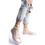 Eformoda Krem Kadın Uzun Keten Spor Ayakkabı Günlük Sneakers Cnv6 37
