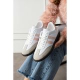 Eformoda Unisex Beyaz Pudra Şeritli Taban Sneaker Spor Ayakkabı SM03 - Beyaz - Pudra