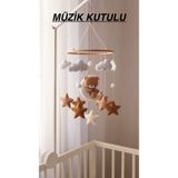 EFSBABY (MÜZİKLİ )Ayıcıklı Erkek Bebek Beşik Dönencesi Anne Yanı Beşik Süsü Bebek Odası Aksesuarı