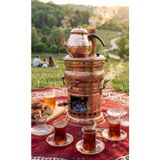 Efsoon Organics Odunlu El Işçiliği Bakır Semaver Seti (4 Lt Semaver + 1.5 Lt Çaydanlık)