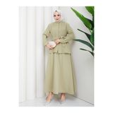 EFSUN MODA KADIN BRİT DÜĞMELİ KUŞAKLI ETEKLİ İKİLİ TAKIM TESETTÜR