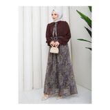 EFSUN MODA PUANTİYE DESENLİ FULAR DETAYLI DESENLI ŞİFON ETEKLI TESETTÜR TAKIM KEMERLİ