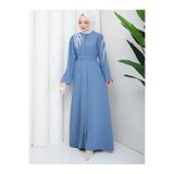 EFSUN MODA TAŞLİ ABAYA TESETTÜR GIYIM KADIN FERACE ELBISE MAVİ
