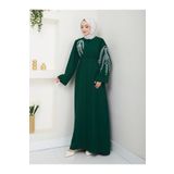EFSUN MODA TAŞLİ ABAYA TESETTÜR GIYIM KADIN FERACE ELBISE ZÜMRÜT