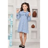 Eftelya Kız Çocuk Gömlek Yakalı Jean Elbise 12171 - Mavi - 3 - 4 Yaş