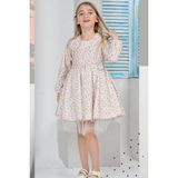 Eftelya Kız Çocuk Kloş Elbise Çiçek Desenli ve Etek Ucu Tüllü 12178 - Ekru - 4 - 5 Yaş