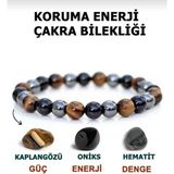 Efulim Hediyelik Doğal Taş Koruma Enerji Çakra Bilekliği |kaplangözü-Hematit-Oniks |hediyelik Doğaltaş - Beyaz - Kahverengi