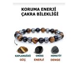 Efulim Hediyelik Doğal Taş Koruma Enerji Çakra Bilekliği |KAPLANGÖZÜ-Hematit-Oniks |Hediyelik Doğaltaş