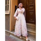 Efulim Womens Çiçek Desenli Modal Tül Şifon Elbise - XL - Beyaz