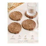Efuliz Home Hasır Jüt 4’lü Bardak Altlığı 12 Cm Çay Fincan Kupa Mum Altlığı 4'lü Set Dekoratif Supla Takımı