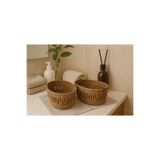 Efuliz Home Jüt Hasır Desenli 2 li Oval Sepet Düzenleyici Organizer Banyo Saklama Sepeti Ekmek Çeyizlik Sepet