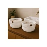Efuliz Home Jüt Hasır Desenli 2 li Yuvarlak Sepet Düzenleyici Organizer Banyo Saklama Sepeti Ekmek Çeyizlk Sepet