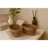 Efuliz Home Jüt Hasır Desenli 2'li Oval Sepet,düzenleyici-Organizer-Banyo-Saklama Sepeti,ekmek-Çeyizlik Sepet - 22X12