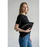 EFW Rome Handmade Hasır Renkli Şerit Detaylı Clutch Siyah Çanta