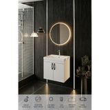 Ege 60 Cm Led Aynalı, 2 Kapaklı Banyo Dolabı Seti, Seramik Lavabo Dahil, Led'li Beyaz