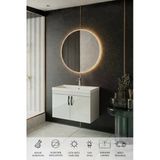 Ege 80 Cm Led Aynalı, 2 Kapaklı Banyo Dolabı Seti, Seramik Lavabo Dahil, Led'li Teşhir