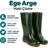 Ege Arge Extra Pvc Çizme Su Geçirmez Kaymaz Tabanlı Tarla Bahçe ve Yağmur Çizmesi Haki No:44