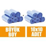Ege Ayaz Ambalaj Çöp Torbası Büyük Boy Mavi 65x80 cm Çöp Poşeti 10 Lu x 10 Rulo