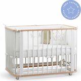 Ege Baby Nordix Doğal-Beyaz Ahşap 4 in 1 Beşik + Junior 70 x 110 - anneyanı, karyola, oyun parkı, montessori + junior yatak - Beyaz - Ahşap