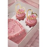 Ege Concept Life Love Yazılı Kalp Cupcake Pasta Süsü 5x5 - Gold Pleksi Doğum Günü, Nikah Kutlama Süsü 3'lü Set