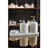 ege gross Beyaz 4'li Mermer Banyo Seti Gold Dekorlu