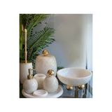 ege gross DEKORATİF DOĞAL BEYAZ OVAL MERMER 7 PARÇA GOLD DİSKO TOP BANYO SETİ / KASE