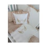 Ege HOME Decoration&Accessories Ege Home Deluxe 4 parça melek kanadı nakışlı fırfırlı bebek nevresim takımı bej