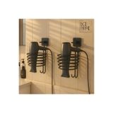 EGE HOME STORE Paslanmaz siyah fön makinesi askısı saç kurutma makınası tutacağı yapıskanlı vidalı