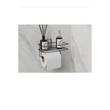 EGE HOME STORE Yapışkanlı raflı siyah tuvalet kağıtlığı tutacağı askısı metal tuvalet kağıtlık WC kağıt tutacağı