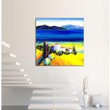 Ege Kasabası Yağlı Boya Dokulu Tablo 80X80 Siyah Çerçeveli