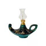 Ege Mermer Desenli Siyah/zümrüt Yeşil El Yapımı Kütahya Çinisi Gaz Lambası Büyük Aladdin Gaz Lambası