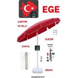 Ege Plaj Deniz Havuz Kamp Güneş Şemsiyesi +Kazık+Çanta+Bidon - Kırmızı