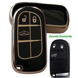 Egea Cross 500 Jeep Dodge Chrysler Uyumlu Smart Kumanda Anahtar Kılıfı Oto Anahtarlık Siyah Gold