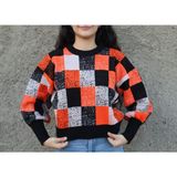 Egeli Moda Triko Krop Kadın Kazak - Siyah Turuncu - Standart