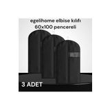 egelihome 3 Adet Şeffaf Pencereli60x102 Siyah Takım Elbise Kılıfı ( 80gr Nonwoven Tela) Kaliteli Fermuarlı