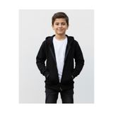 Egelite 6-16 Yaş Okul Basic Fermuarlı Siyah Kapüşonlu Hırka - Rahat Kışlık Sweatshirt / 3 İp Şardonlu